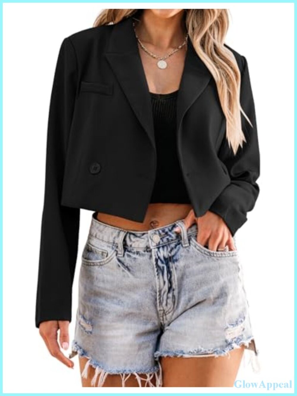Cropped Blazer Business Casual Open Front Long Sleeve Suit Jacket